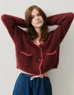 American Vintage BYMI Cardigan in Burgundy Black Melange