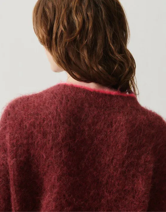 American Vintage BYMI Cardigan in Burgundy Black Melange