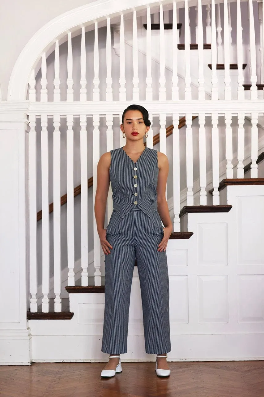 Annie Vest in Striped Denim