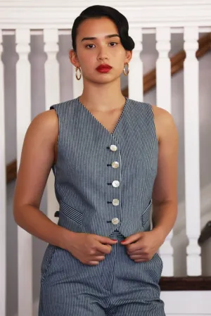 Annie Vest in Striped Denim