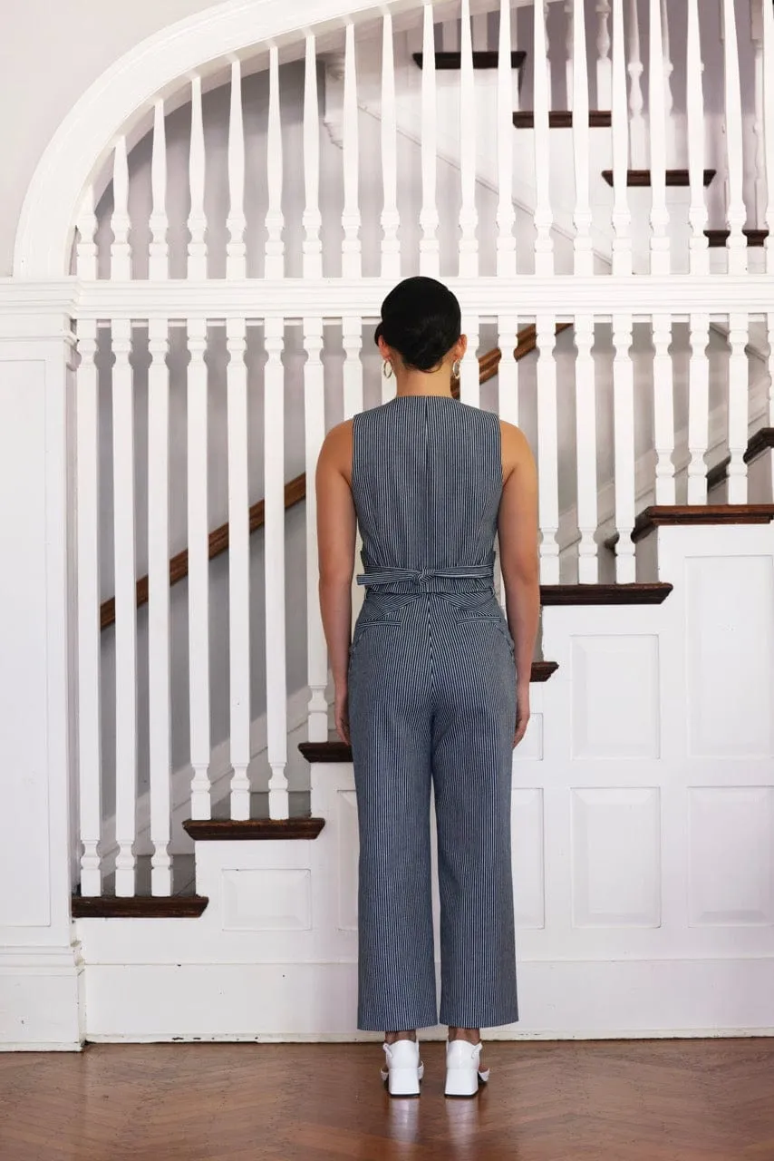Annie Vest in Striped Denim