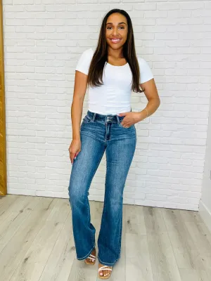 Ariana High Rise Double Button Waistband Flare Jeans by Judy Blue