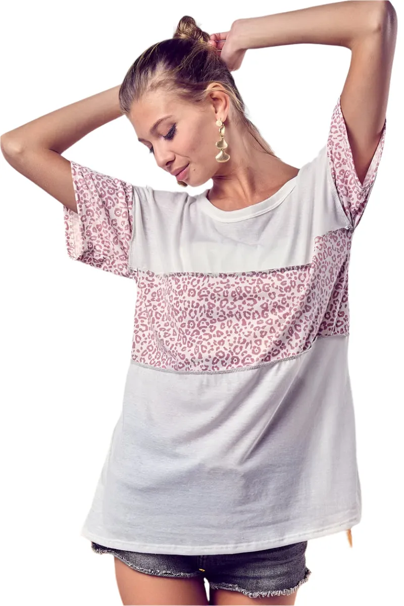 BiBi Triblend Knit with Leopard Block Out Stitching