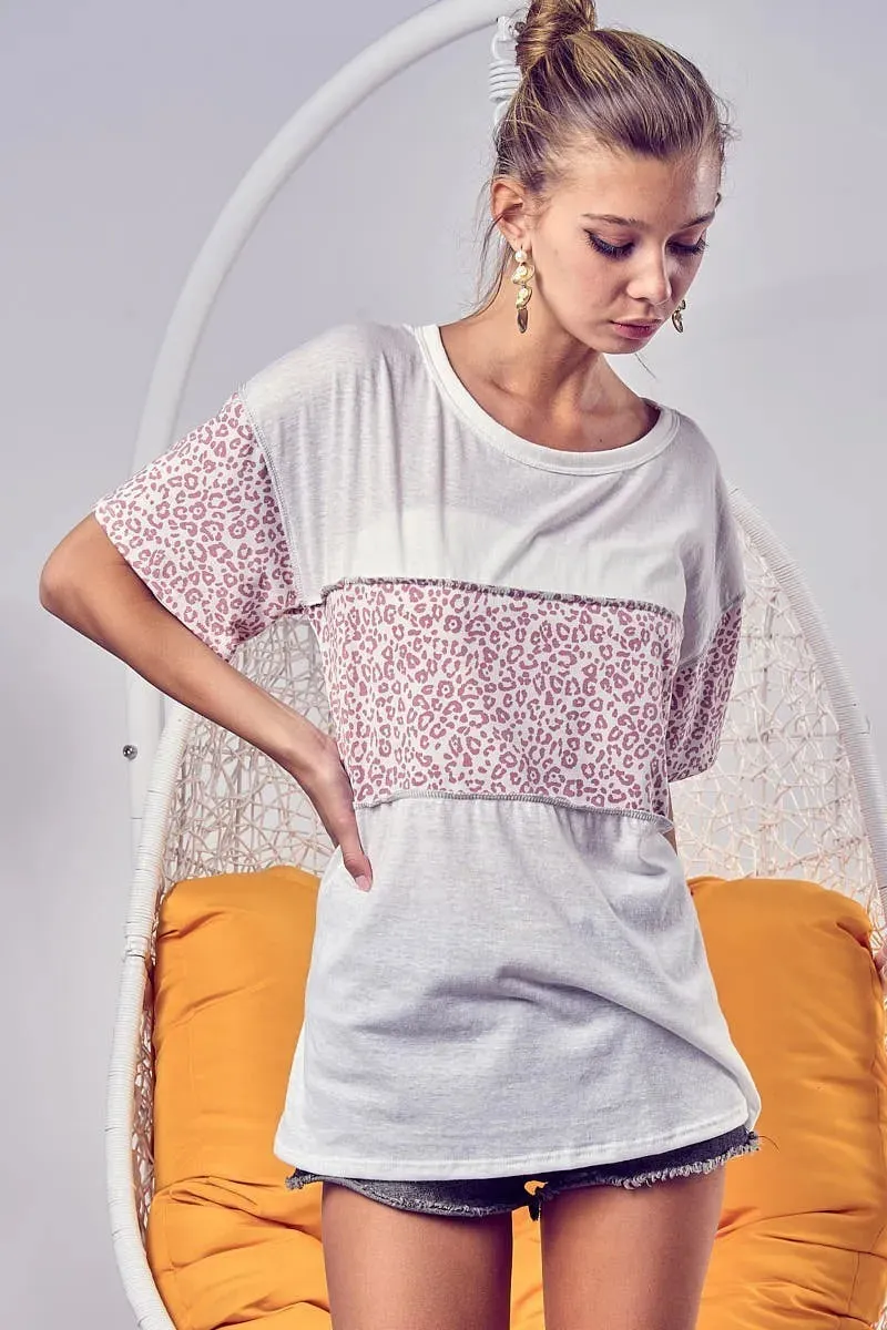 BiBi Triblend Knit with Leopard Block Out Stitching