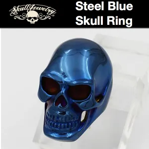 Big, Bold & Heavy STEEL BLUE Skull Ring (#140blue)