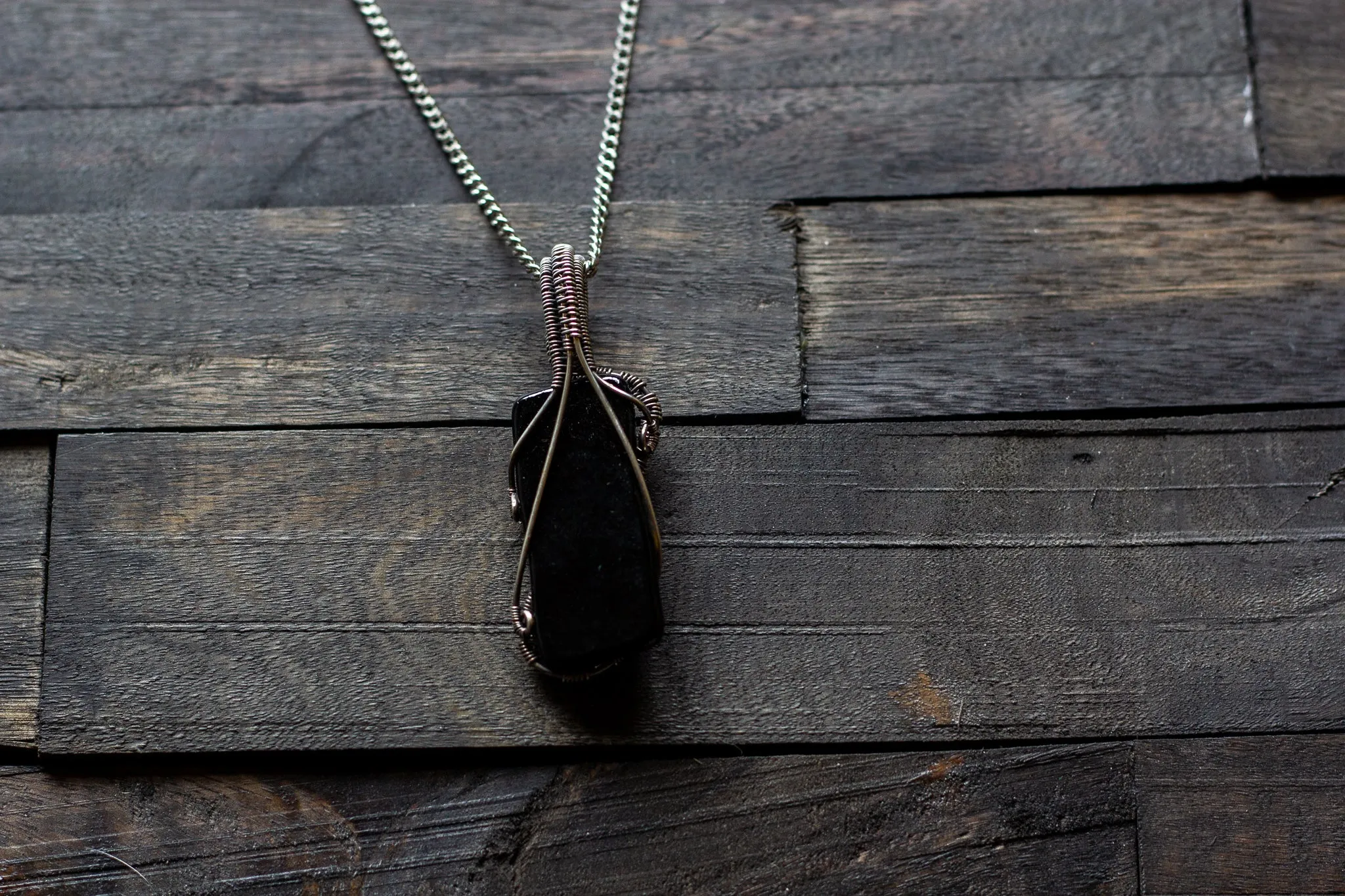 Black and White Fused Glass Pendant with Sterling Silver Wire