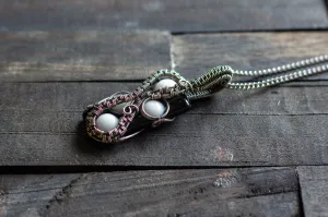 Black and White Fused Glass Pendant with Sterling Silver Wire