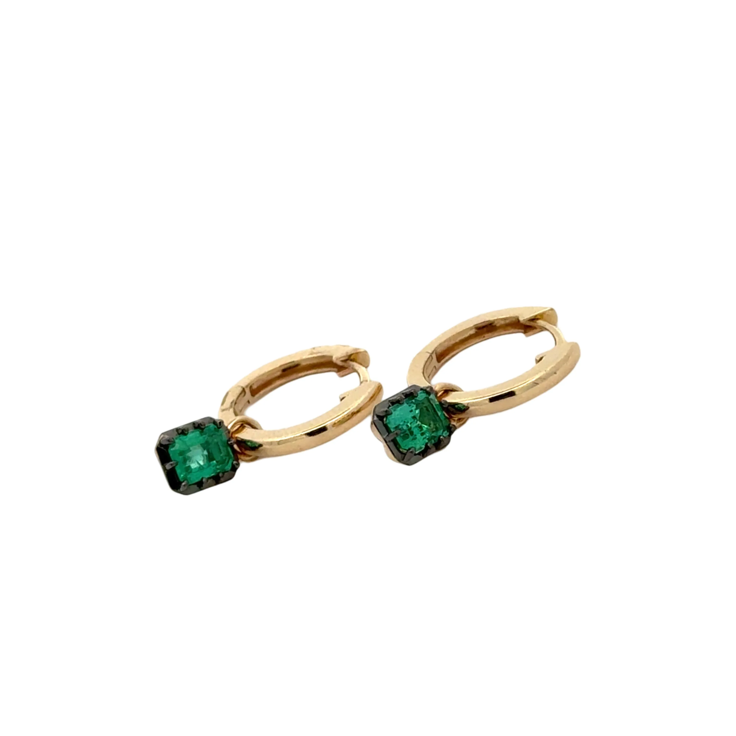 Black Rhodium Emerald Drop Huggies