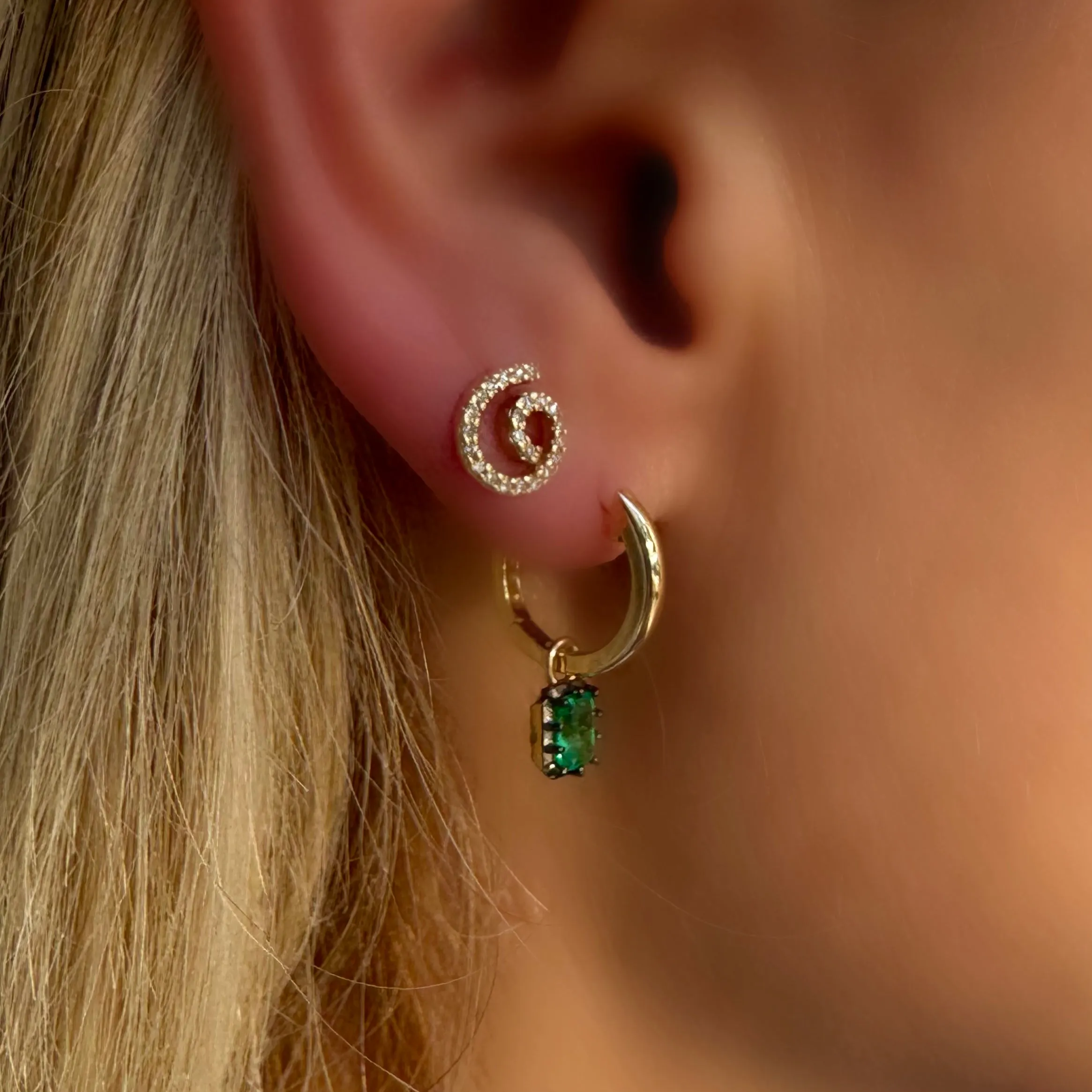 Black Rhodium Emerald Drop Huggies