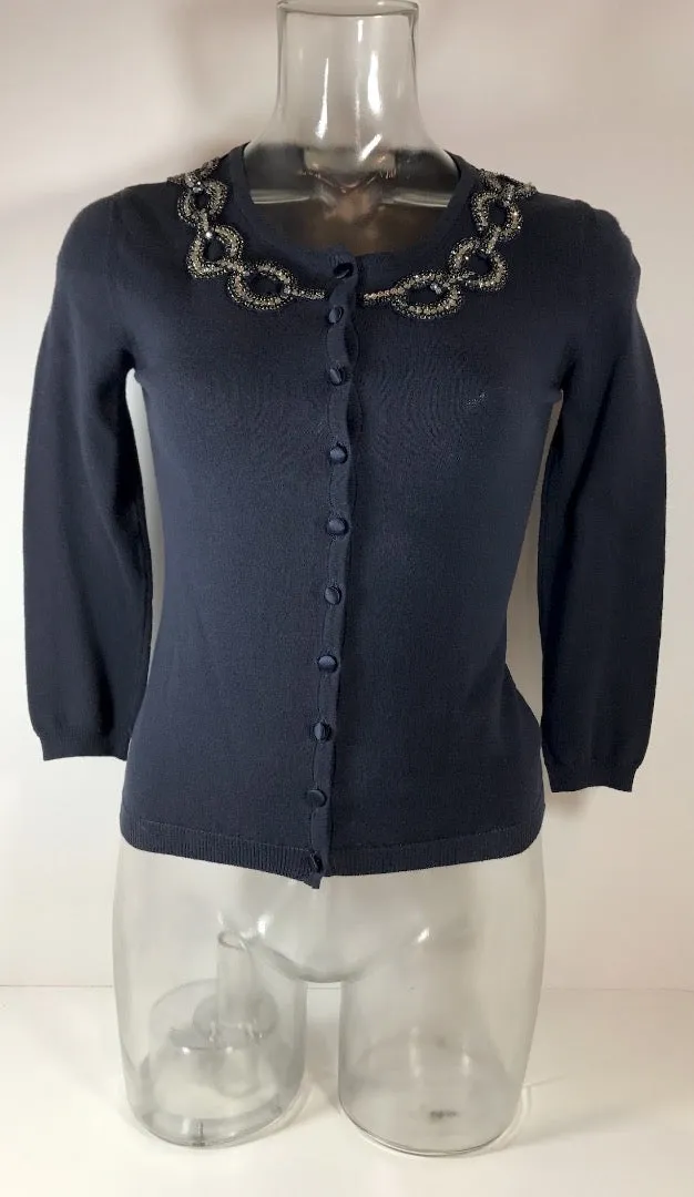 BLUMARINE Navy Long Sleeve Button Down Cardigan