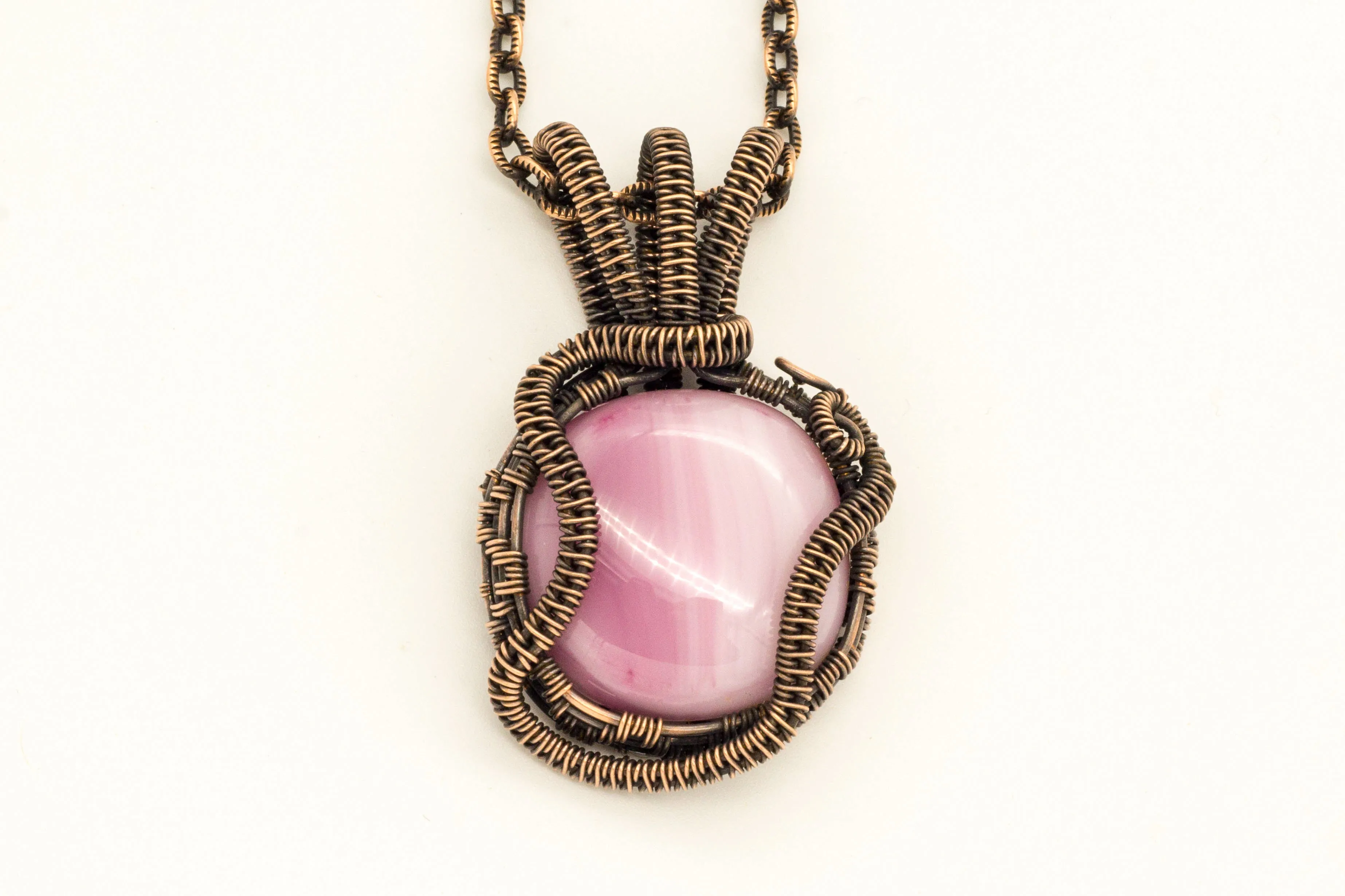 Blush Pink Fused Glass with Copper Wire Wrapping