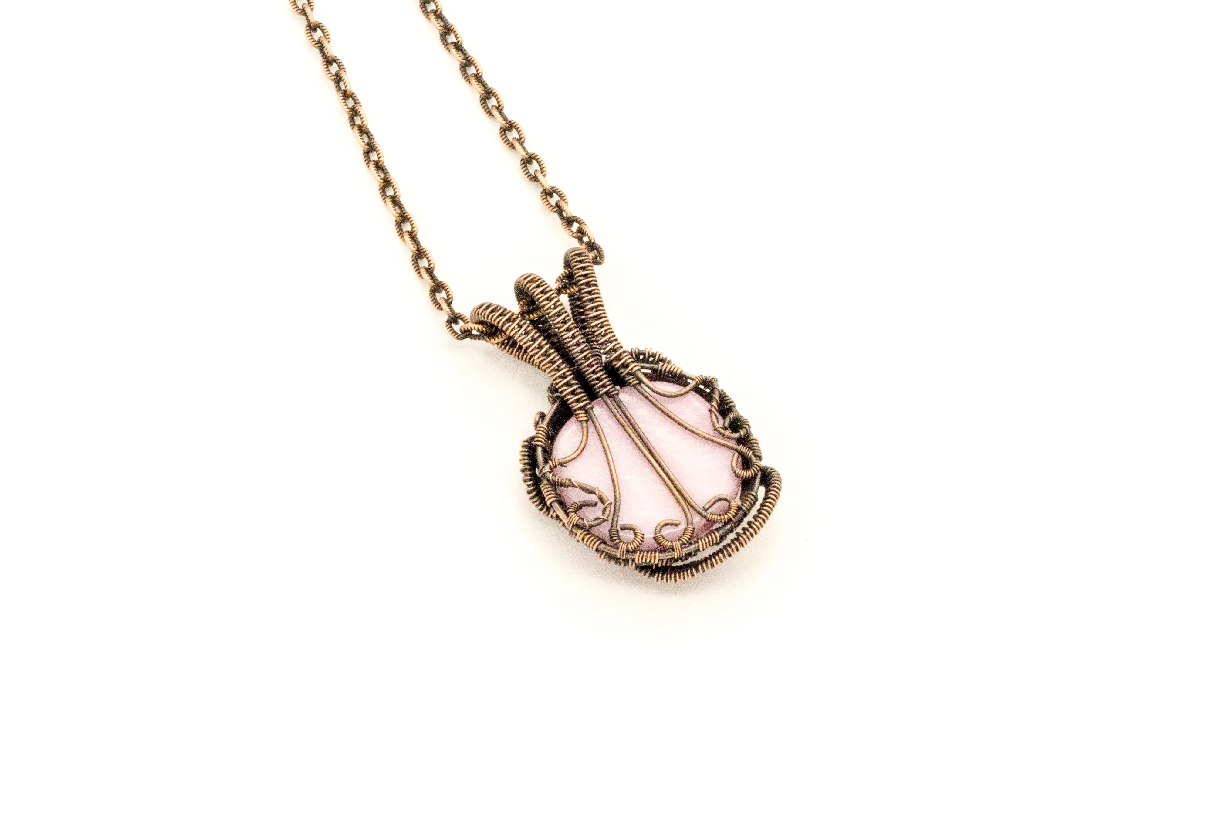 Blush Pink Fused Glass with Copper Wire Wrapping