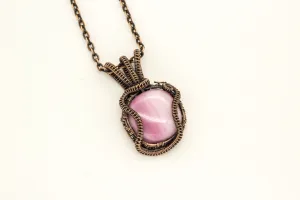 Blush Pink Fused Glass with Copper Wire Wrapping