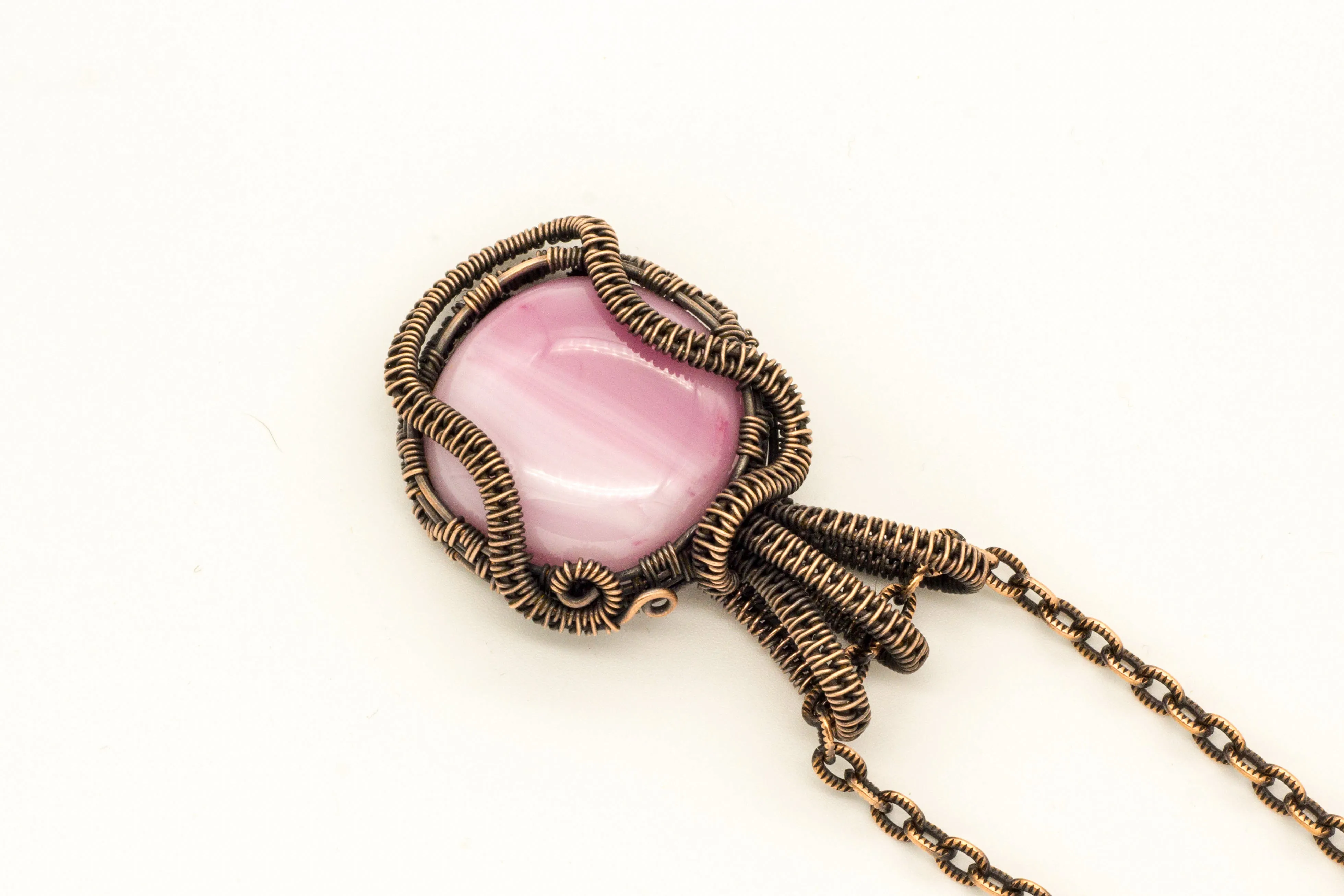 Blush Pink Fused Glass with Copper Wire Wrapping