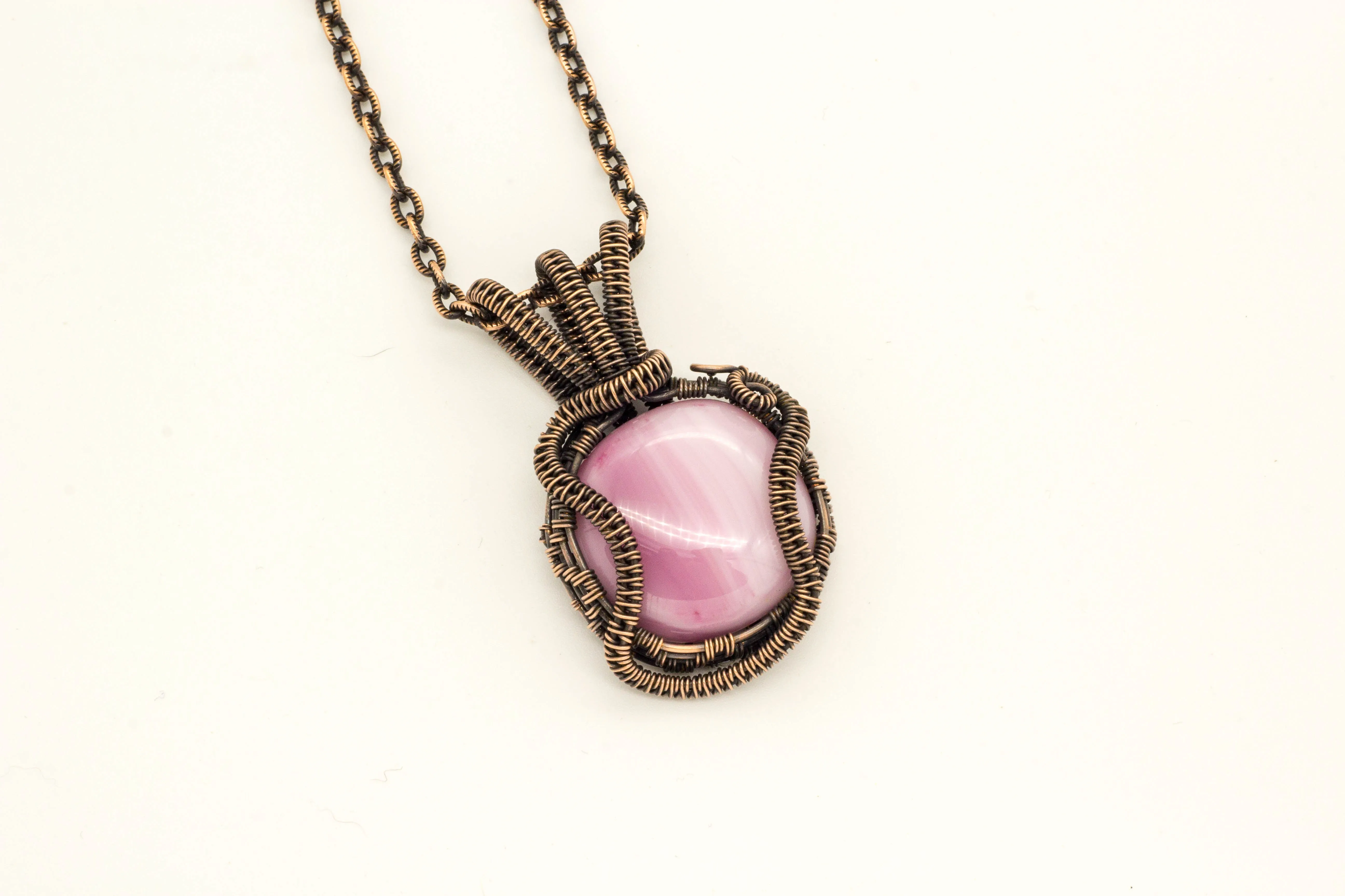 Blush Pink Fused Glass with Copper Wire Wrapping