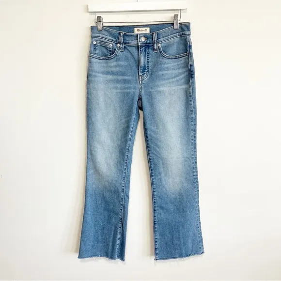 BOGO! Madewell Kick Out Crop Flare Jeans Raw Hem Carey Wash Blue Size 26