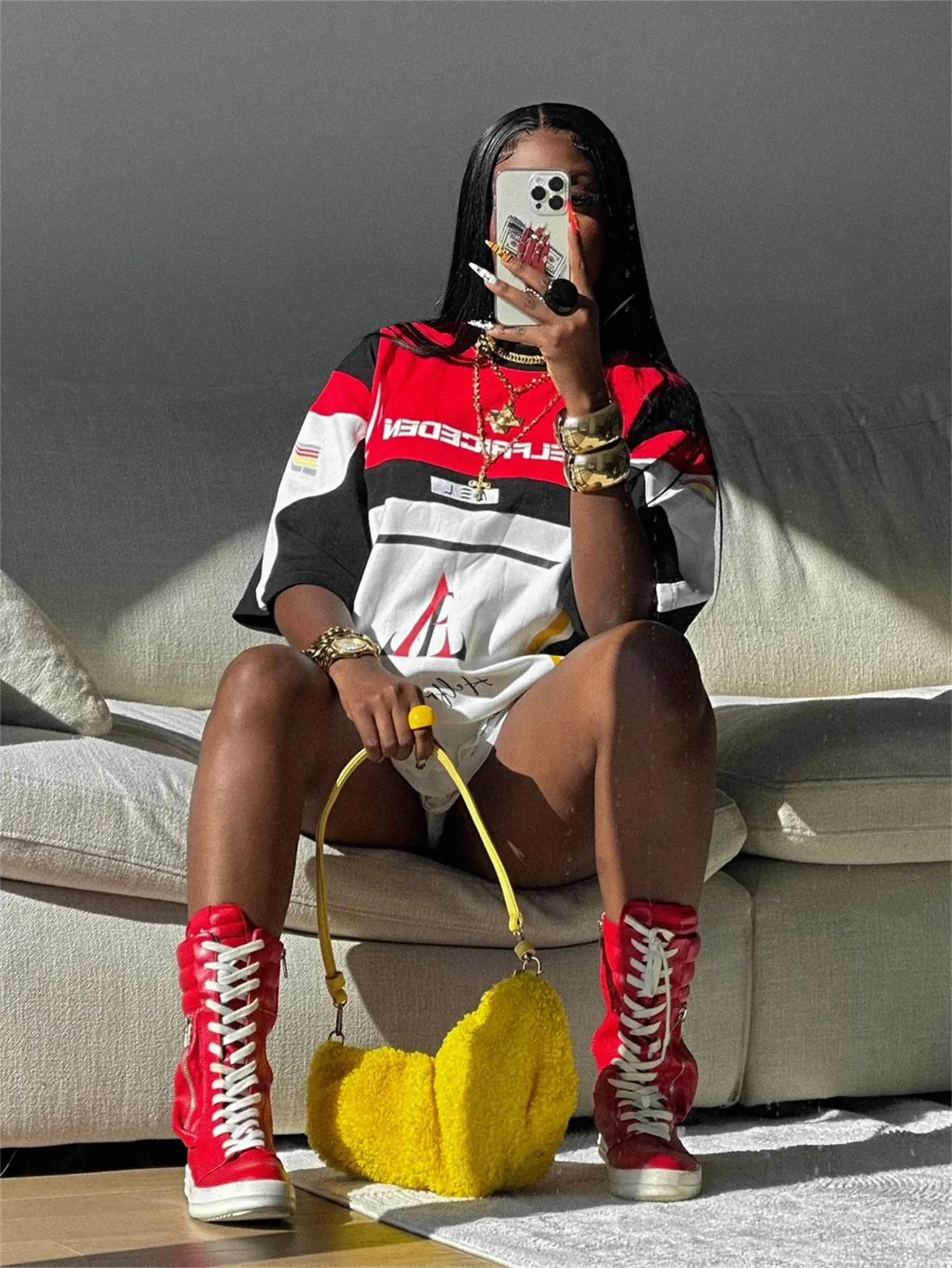 Bold High-Street Graphic Print Contrast T-Shirt with Oversized Fit