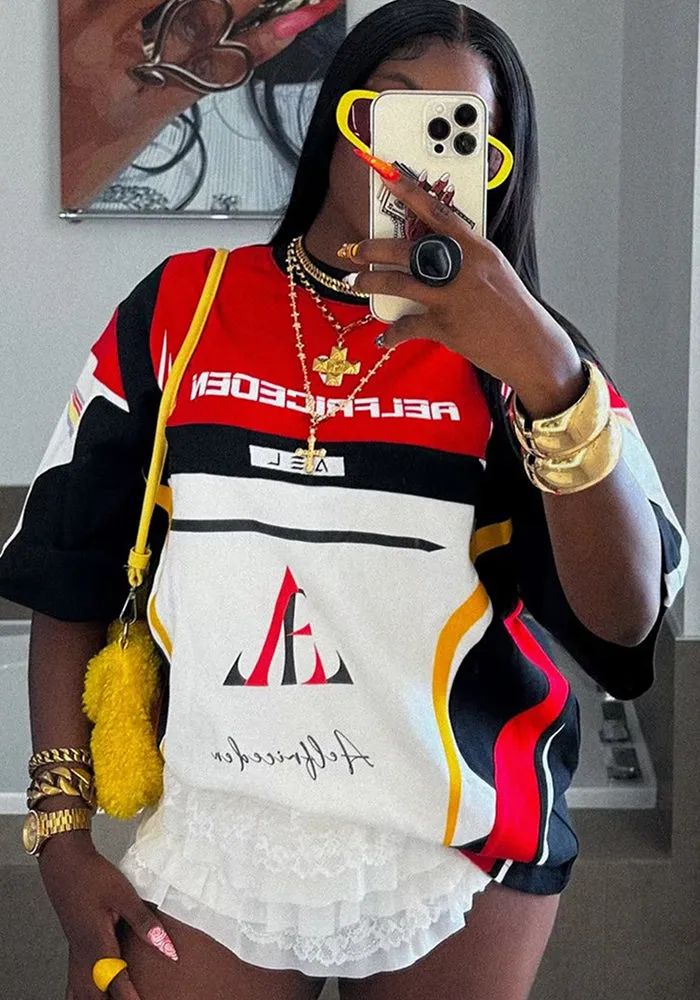 Bold High-Street Graphic Print Contrast T-Shirt with Oversized Fit