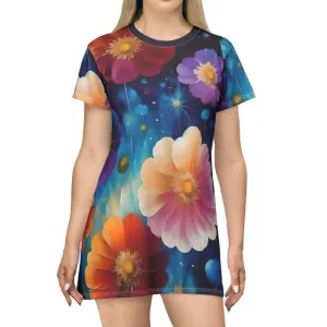 Bold Shirt Dress with Bright Colorful Flowers
