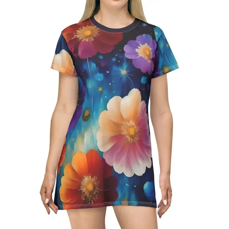 Bold Shirt Dress with Bright Colorful Flowers