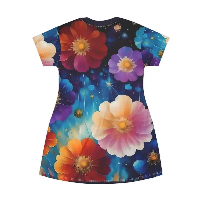 Bold Shirt Dress with Bright Colorful Flowers