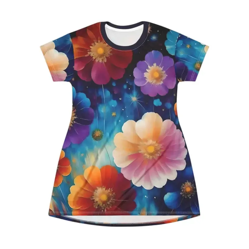 Bold Shirt Dress with Bright Colorful Flowers