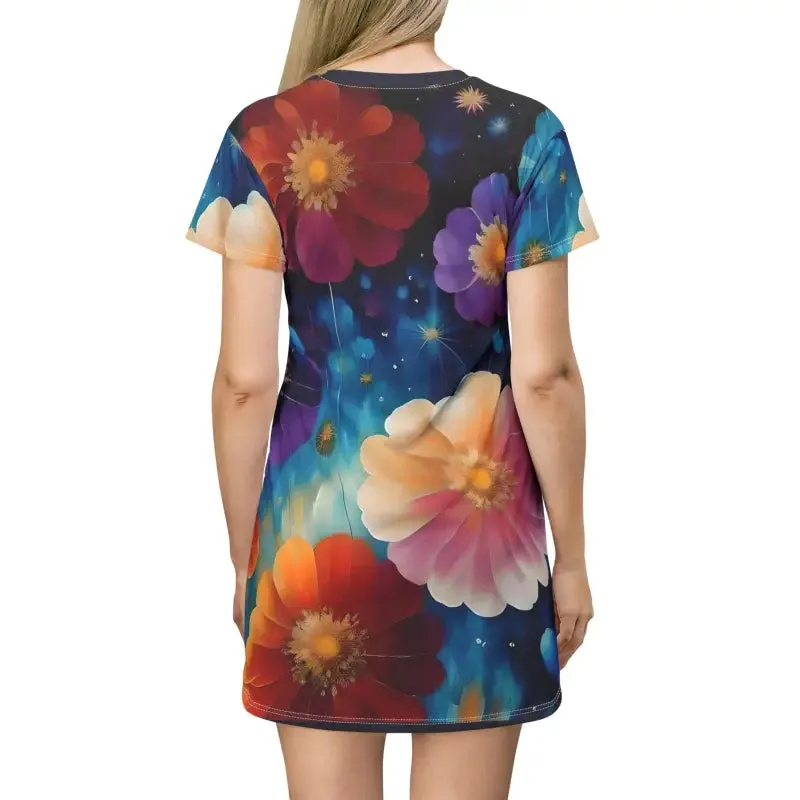 Bold Shirt Dress with Bright Colorful Flowers
