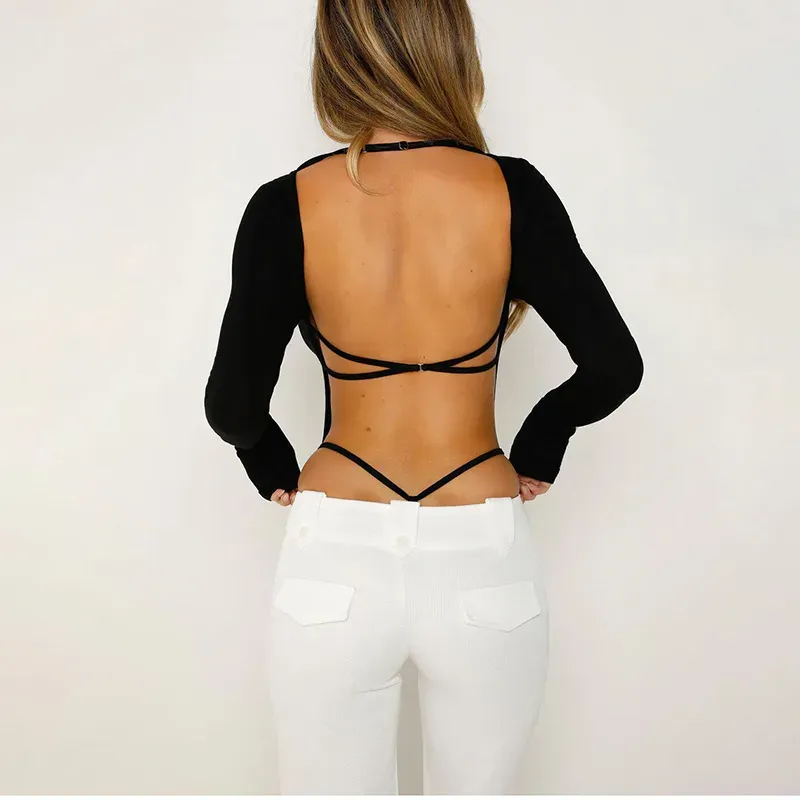 Bold Twist Long Sleeve Open-Back Bodysuit
