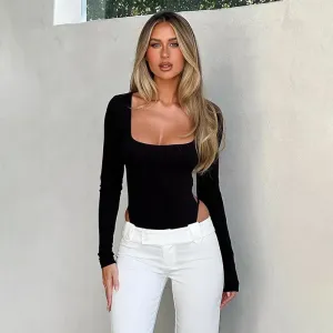 Bold Twist Long Sleeve Open-Back Bodysuit