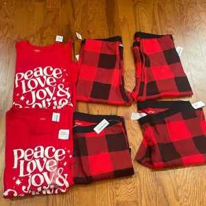 Bundle of 4 Waffle Knit Pajama Pants &amp; 4 Graphic Christmas Tee Shirts