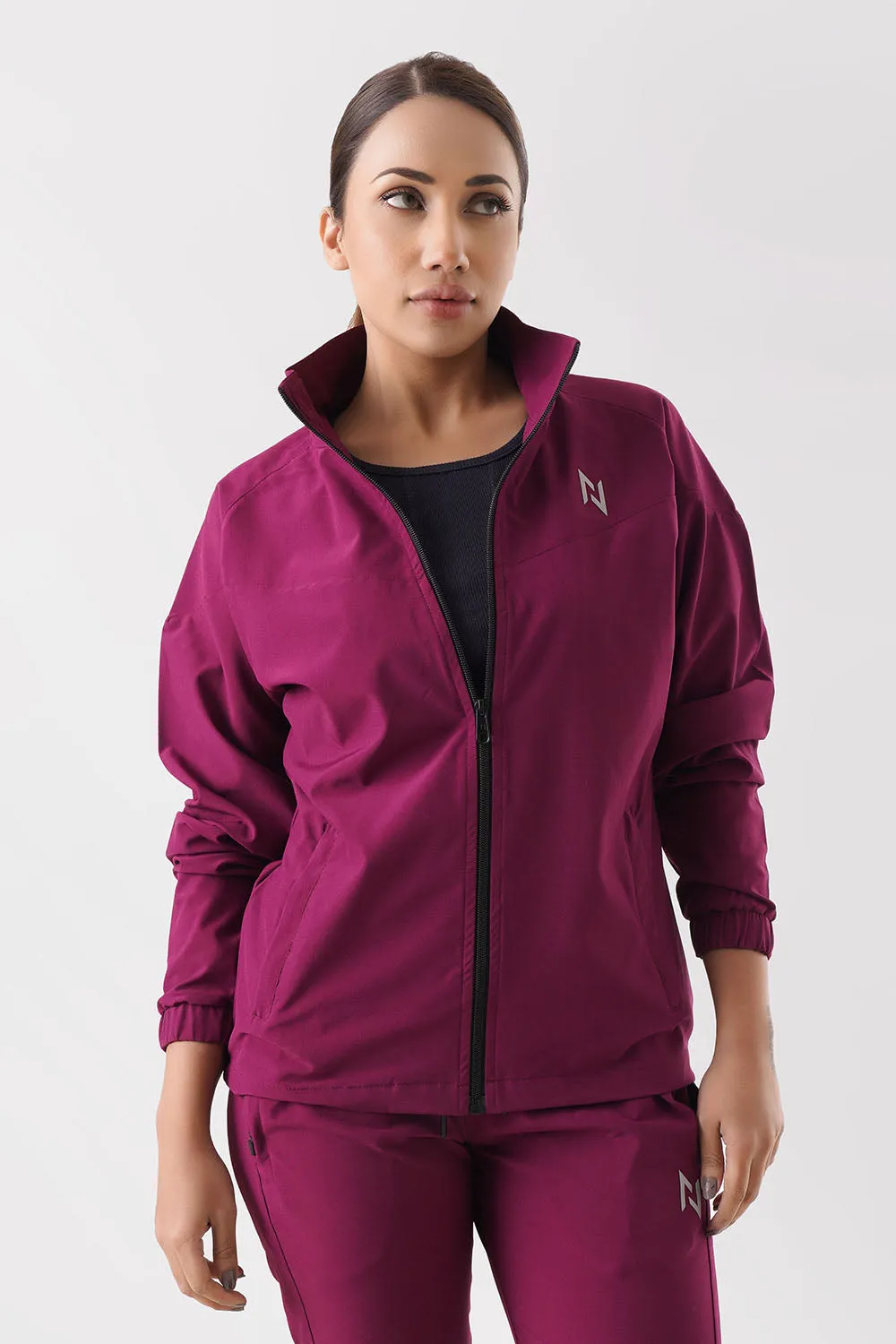 Burgundy Woven Stretch Tracksuit Jacket