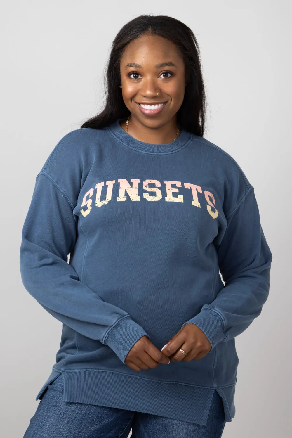 C&C California Sunsets Terry Crewneck Pullover for Women in Vintage Indigo | 89B02986T-X796-NAVY