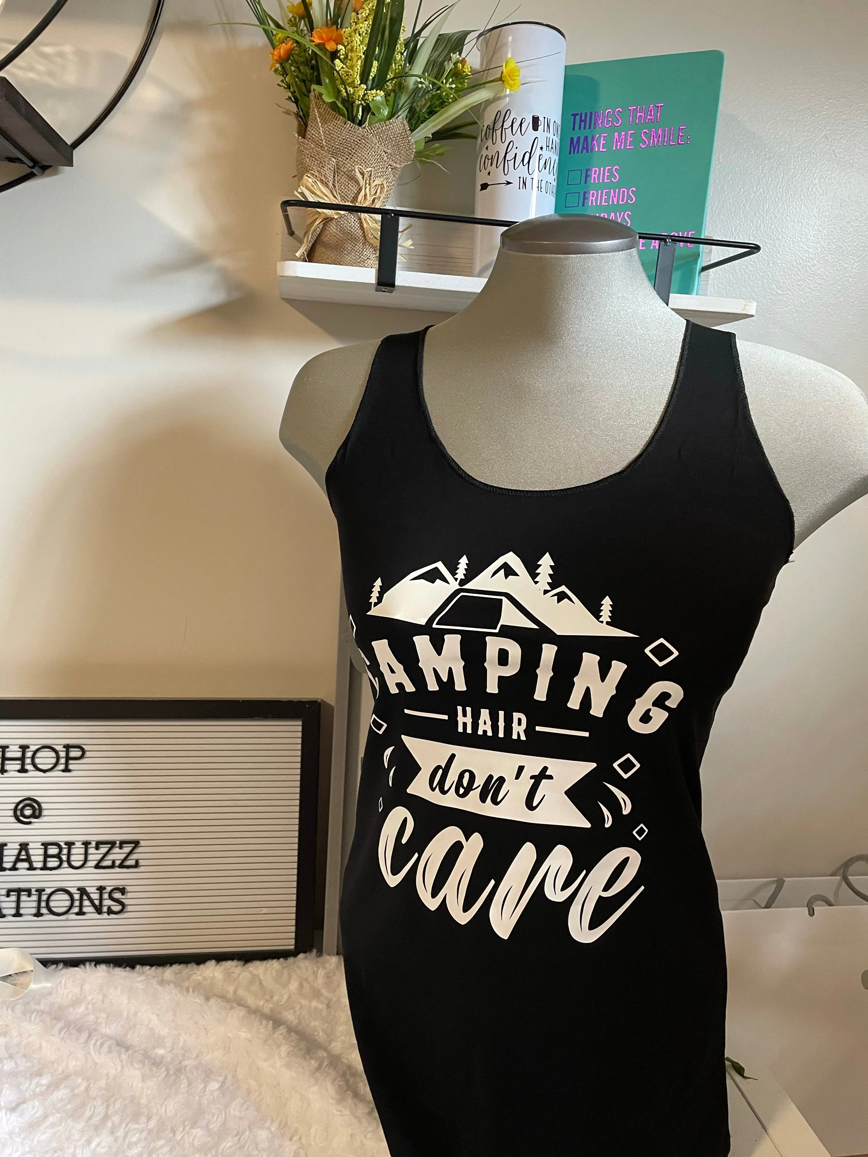 “Camping Hair Don’t Care” Women's Racerback Tank