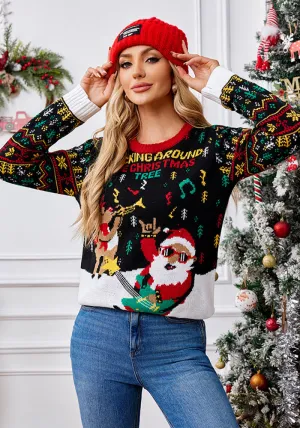 Charming Elk Jacquard Santa Claus Knitting Sweater for Festive Warmth