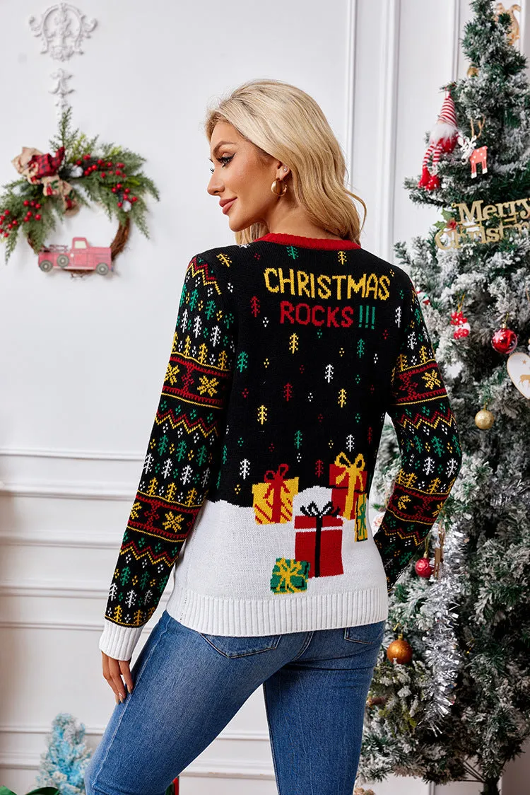 Charming Elk Jacquard Santa Claus Knitting Sweater for Festive Warmth