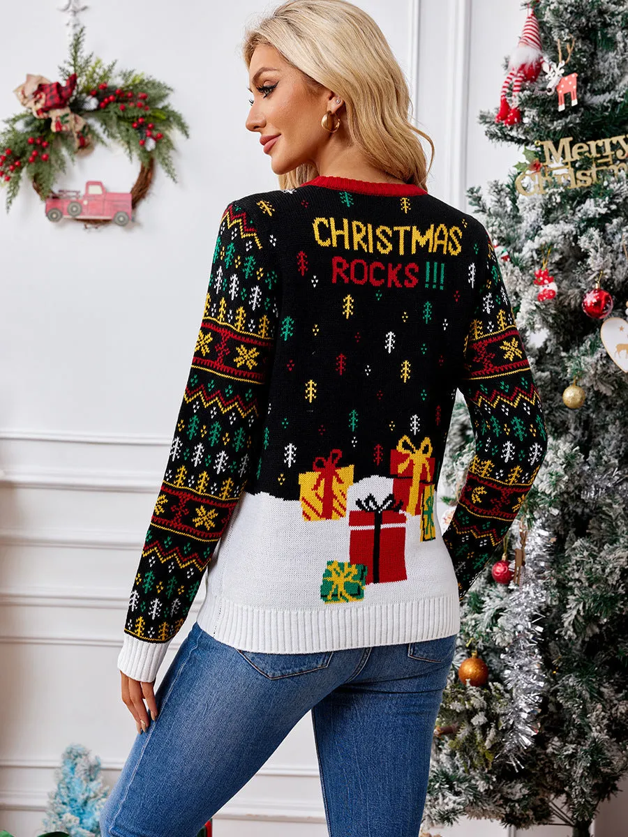 Charming Elk Jacquard Santa Claus Knitting Sweater for Festive Warmth