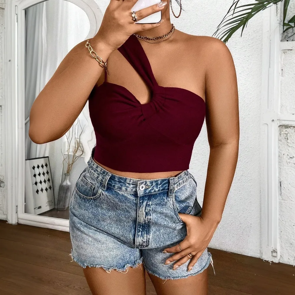 Chic Single-Strap Asymmetrical Burgundy Crop Top with Modern Twist