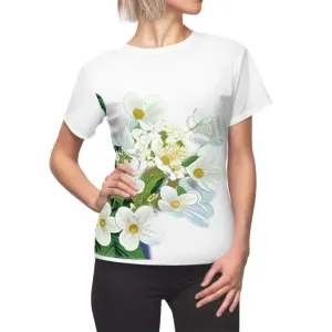 Chic White Flowers Aop Cut Sew Tee