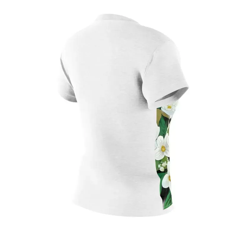 Chic White Flowers Aop Cut Sew Tee