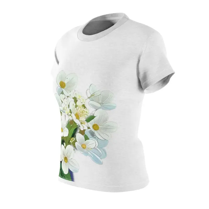 Chic White Flowers Aop Cut Sew Tee