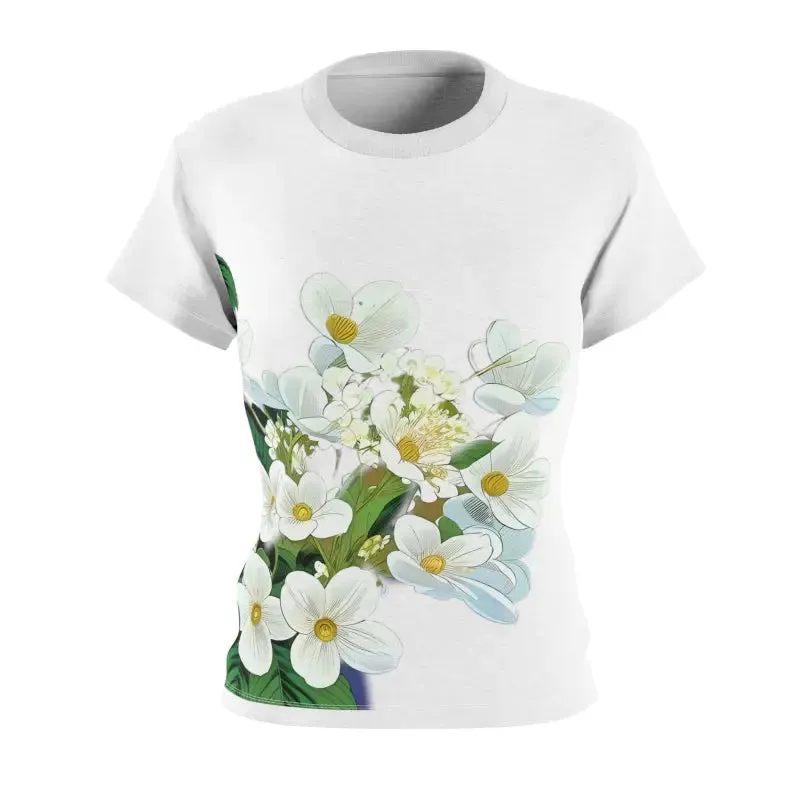 Chic White Flowers Aop Cut Sew Tee