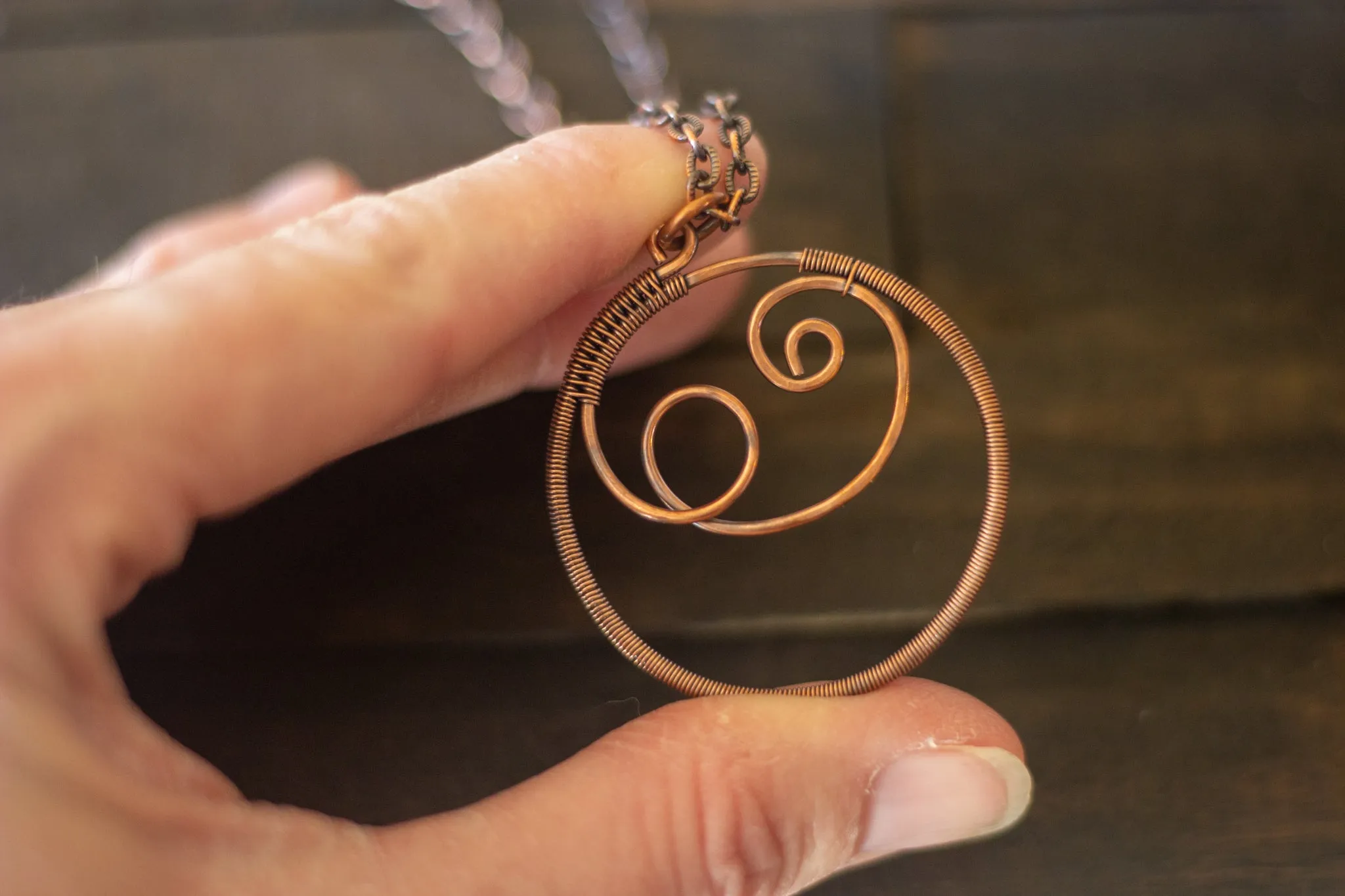 Circular Copper Wire Wrapped Pendant