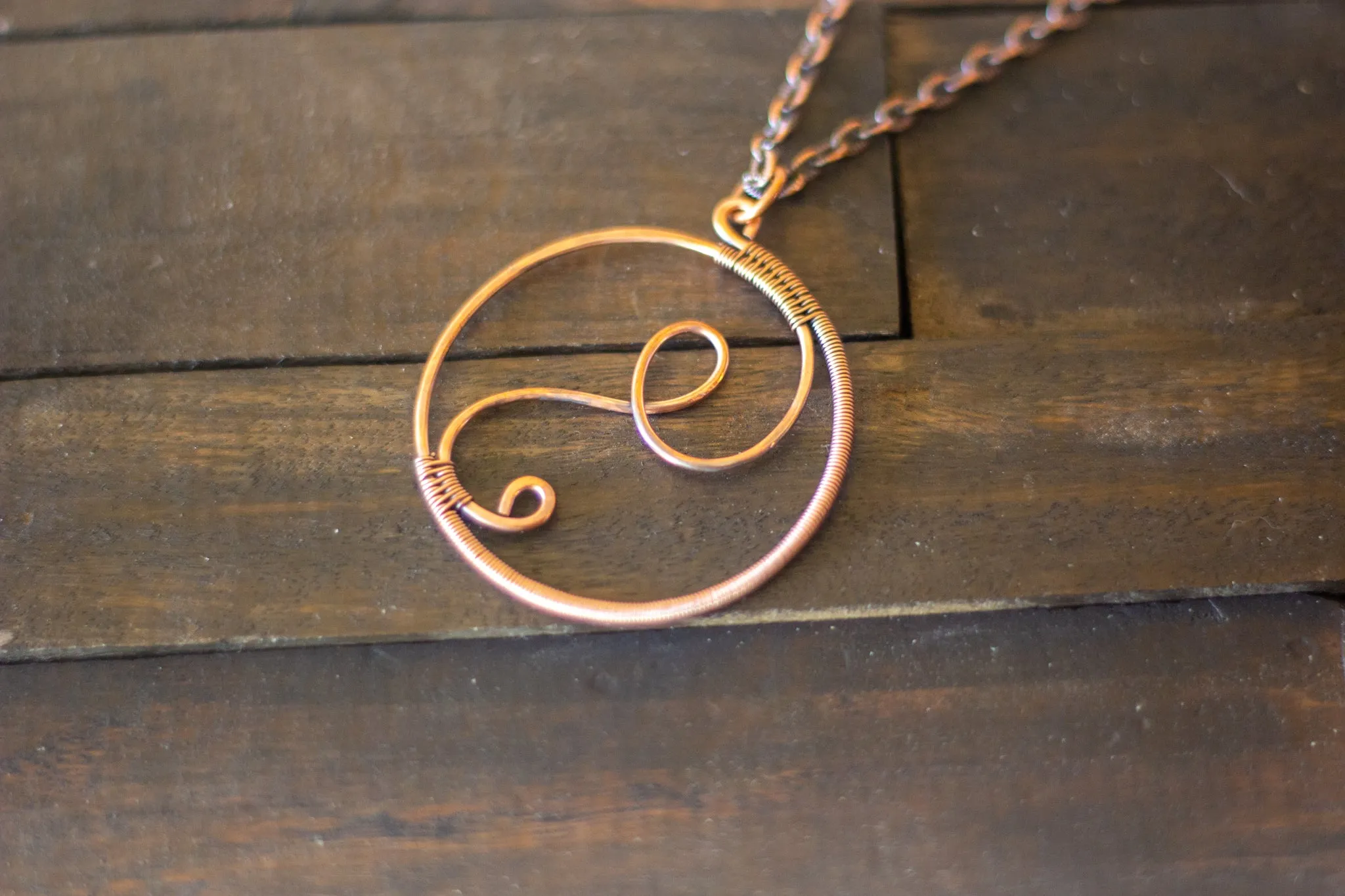 Circular Copper Wire Wrapped Pendant