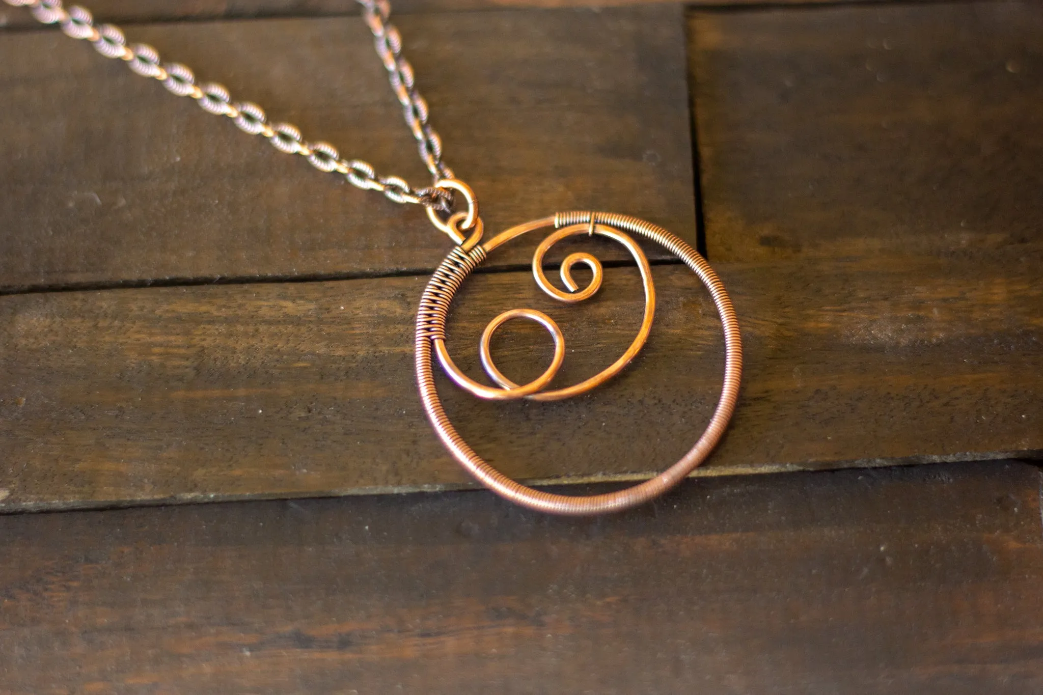 Circular Copper Wire Wrapped Pendant