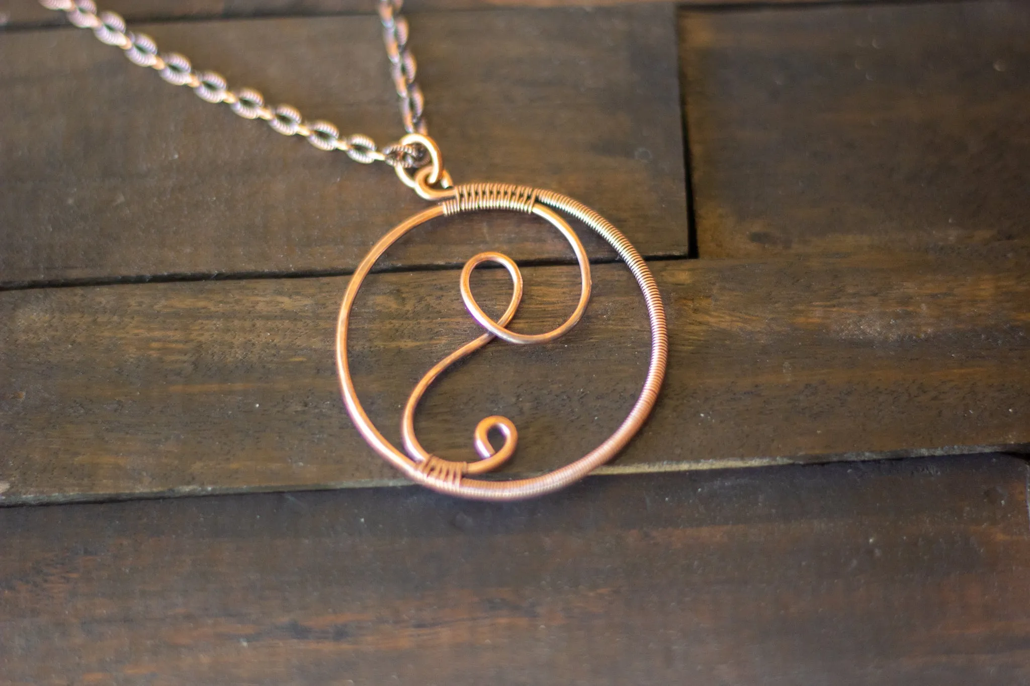 Circular Copper Wire Wrapped Pendant