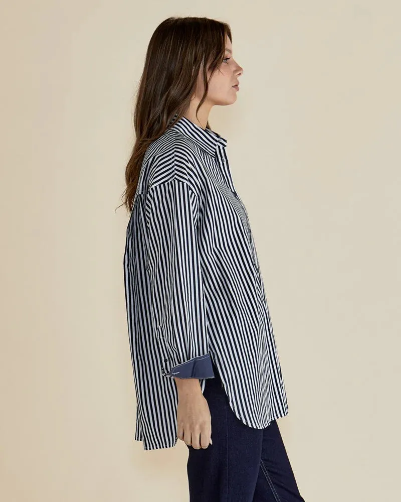 Claire Classic Shirt Navy Stripe