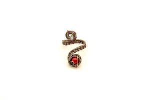 Copper Adjustable Ring with Bright Red Fused Glass Accent