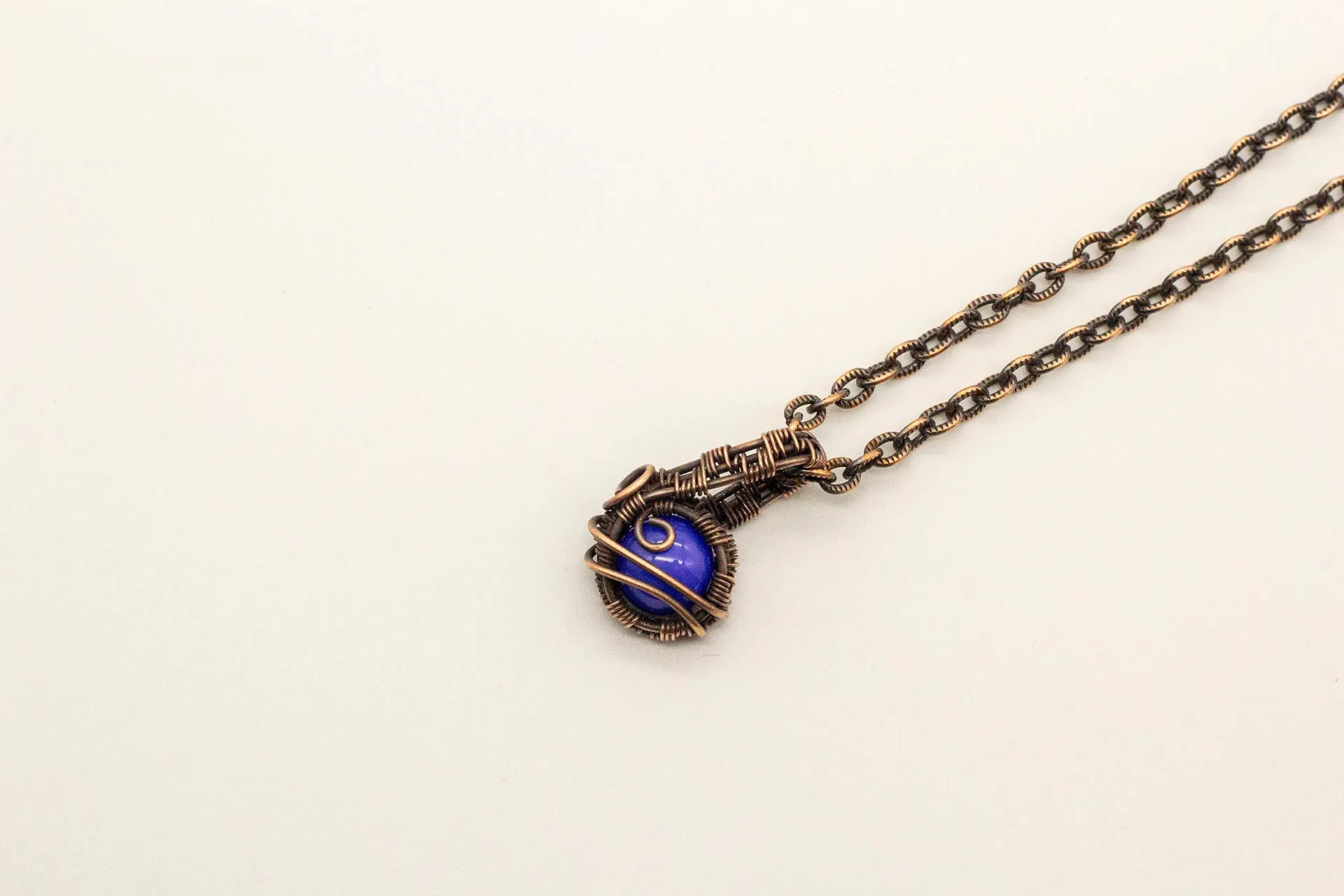 Copper Mini Pendant with Bright Blue Fused Glass Accent