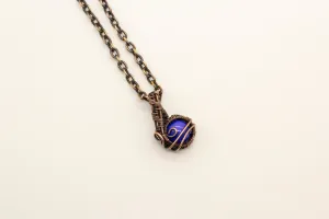 Copper Mini Pendant with Bright Blue Fused Glass Accent