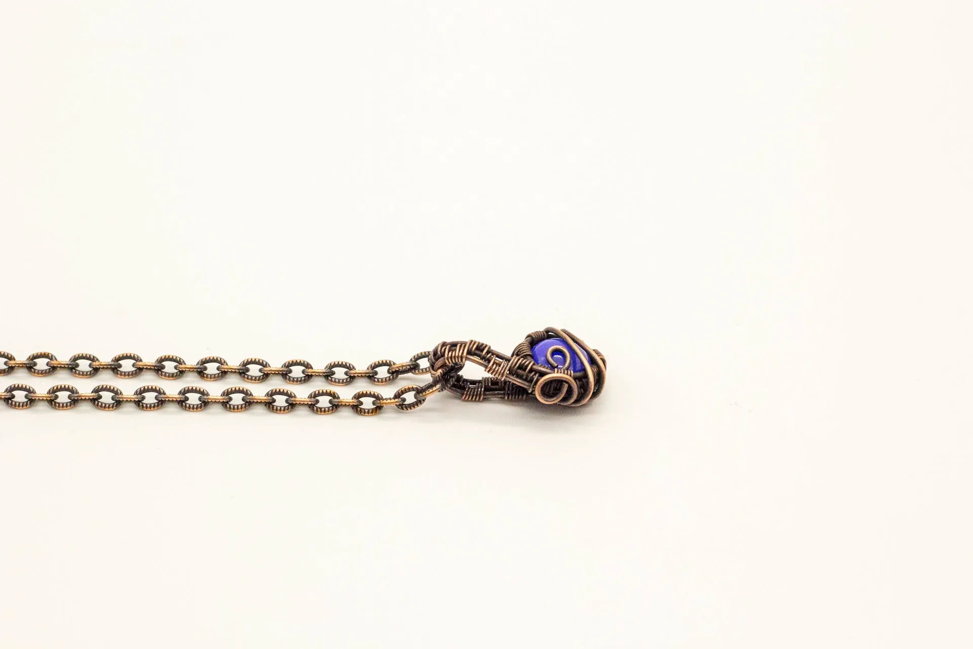 Copper Mini Pendant with Bright Blue Fused Glass Accent